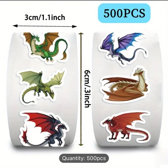 🍀 500 Roll of Flying Dragon (10 different designs) Sticker Labels - Picture 3 of 4